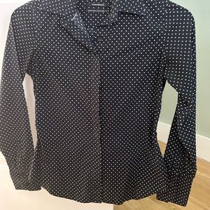 Club Monaco cotton, Black dress shirt with small white polka dots